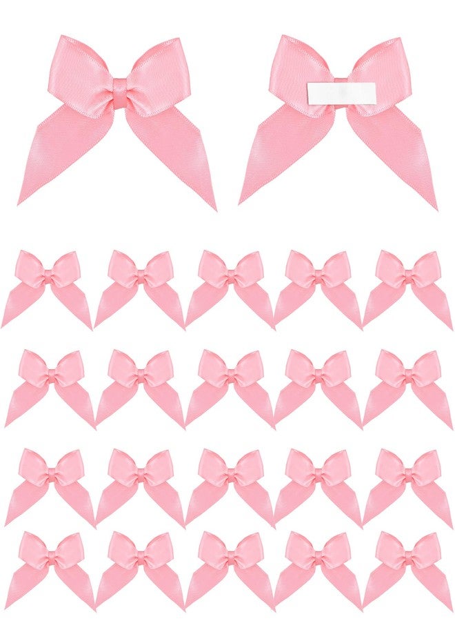 DOPENSPI 20Pcs Self-Adhesive Mini Bows, Pink Polyester Gift Wrap Bows Premade Craft Bowknot Non-Faded Satin Ribbon Bow Premade Tiny Bowknot for Crafts Wedding Birthday Party Bakery Decoration - Image 1